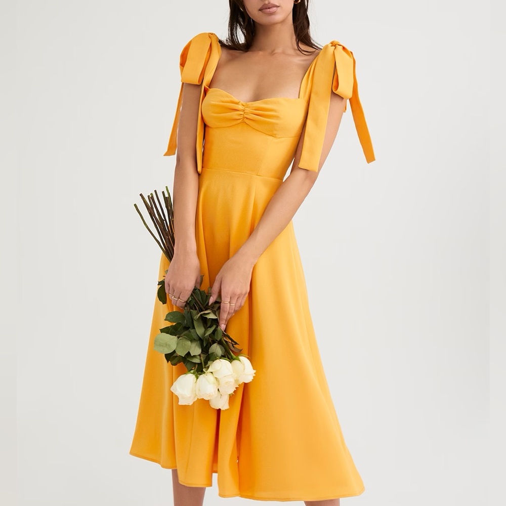 House of CB Alicia Tangerine Orange Midi Sun Dress XS
